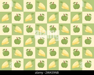 Fresh fruits seamless pattern with Apple and mango. Food print for fabric and textile. Vector illustration Stock Vector