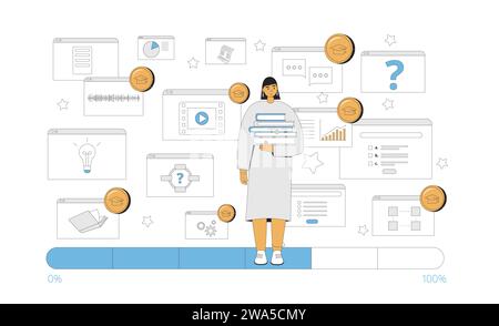 Gamification in learning progress. Engagment and motivation in education. Learning management system. Vector illustration. Stock Vector