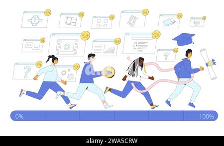 Gamification and competition in learning. Incrise engagment and motivation in education community. Online course or training. Vector illustration. Stock Vector