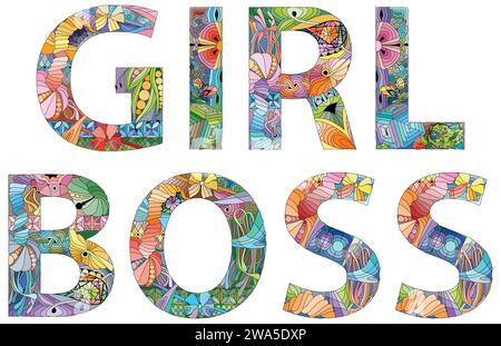 Hand-painted art design. Hand drawn illustration words GIRL BOSS for t-shirt and other decoration Stock Vector