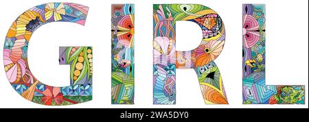 Hand-painted art design. Hand drawn illustration word GIRL for t-shirt and other decoration Stock Vector