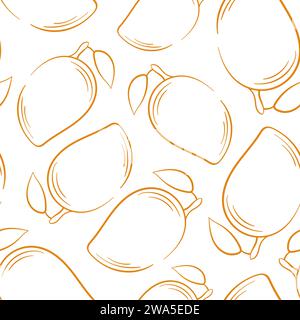 Mango seamless pattern in line art style. Hand drawn mango background. Vector illustration on a white background. Stock Vector