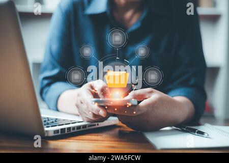 Electronic document management system concept, searching and business managing files online document database, efficient archiving and company informa Stock Photo