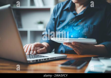 Electronic document management system concept, searching and business managing files online document database, efficient archiving and company informa Stock Photo