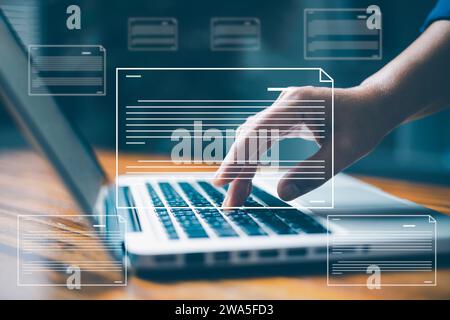 Electronic document management system concept, searching and business managing files online document database, efficient archiving and company informa Stock Photo