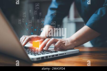 Electronic document management system concept, searching and business managing files online document database, efficient archiving and company informa Stock Photo