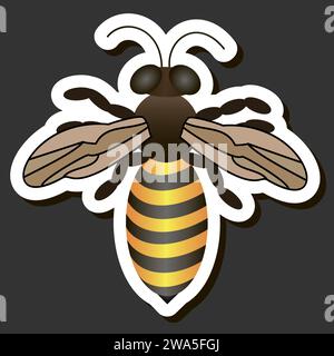 Illustration on theme for label of sugary flowing down honey in honeycomb with bee, label consisting from kit sticky honey at honeycomb off bee, honey Stock Vector