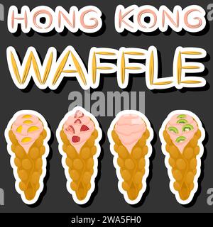 Illustration on theme big kit different types cone waffle with bubbles for dessert biscuit, waffle consisting of tasty cone shaped biscuit in bubbles, Stock Vector