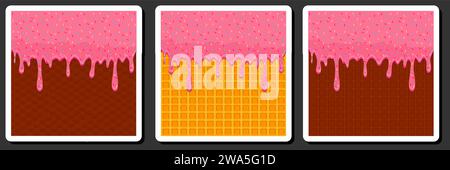 Illustration on theme sticky syrup on waffle with cell, dessert appetizing cookie, waffle consisting of tasty shaped cookie, fresh flow dense syrup, w Stock Vector