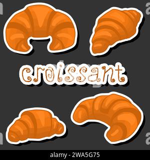 Illustration on theme fresh French croissant, baked goods for morning breakfast, big set croissant consisting of natural sweet product, tasty cakes cr Stock Vector