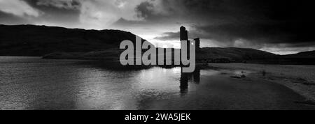 Sunset view over Ardvreck Castle on Loch Assynt, Sutherland, North West Scotland, UK Stock Photo