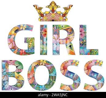 Hand-painted art design. Hand drawn illustration words GIRL BOSS for t-shirt and other decoration Stock Vector