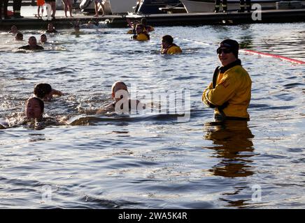 New Year Dook at Rhu Marina, Helensburgh, Scotland Stock Photo