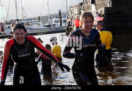 New Year Dook at Rhu Marina, Helensburgh, Scotland Stock Photo