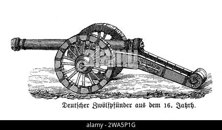 Renaissance warfare, 16th century  German 12 pounds gun on limber two-wheeled cart as field artillery Stock Photo