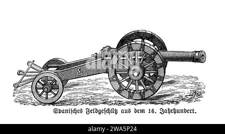 Field artillery 16th century, Spanish mobile gun on limber two-wheeled cart Stock Photo