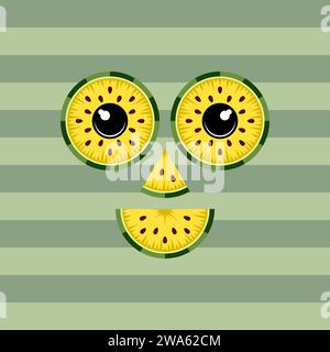 Cheerful smiling face made from slices of juicy yellow watermelon. Isolated vector object. Stock Vector