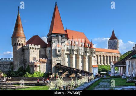 Dating back to 1440, Corvin Castle (also known as Hunyadi Castle) in Hunedoara, Romania, is one of the most beautiful and large castles in Europe. The Stock Photo