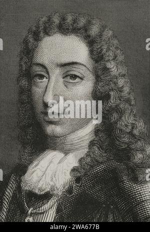 Charles VI (1685-1740). Holy Roman Emperor (1711-1740). Portrait. Pretender to the throne of Spain as Charles III. Engraving by Geoffroy. ''Historia U Stock Photo