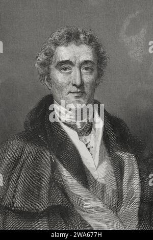 Arthur Colley Wellesley, 1st Duke of Wellington (1769-1852). British general and politician. During the Peninsular War he led the British troops fighting in Spain against Napoleon. Portrait. Engraving by Geoffroy. 'Historia Universal', by Cesar Canto. Volume VI. 1857. Stock Photo