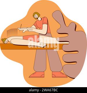 Needle Acupuncture Treatment with professional acupuncturist in spa. Chinese acupressure. SPA design concept. Isolated flat vector illustration. Stock Vector