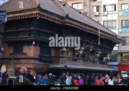 Katmandu, Nepal - November 17 2023: Indra Chowk, is one of the ceremonial and market squares on the artery passing through the historic section of Kat Stock Photo