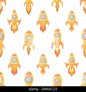 Cute children's seamless pattern with yellow rockets. Creative kids texture for fabric, wrapping, textile, wallpaper, apparel. Vector illustration. Stock Vector