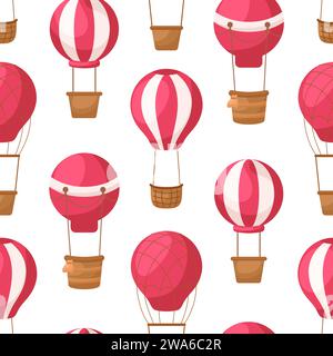 Cute children's seamless pattern with red hot air balloons. Creative kids texture for fabric, wrapping, textile, wallpaper, apparel. Vector illustrati Stock Vector