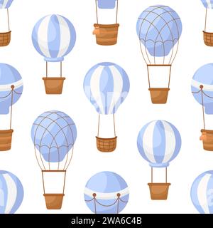 Cute children's seamless pattern with blue hot air balloons. Creative kids texture for fabric, wrapping, textile, wallpaper, apparel. Vector illustrat Stock Vector