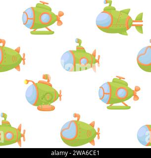 Cute children's seamless pattern with submarines. Creative kids texture for fabric, wrapping, textile, wallpaper, apparel. Vector illustration. Stock Vector