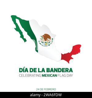 Dia de la Bandera Celebrating Mexican Flag Day with map of Mexico. Vector illustration Stock Vector