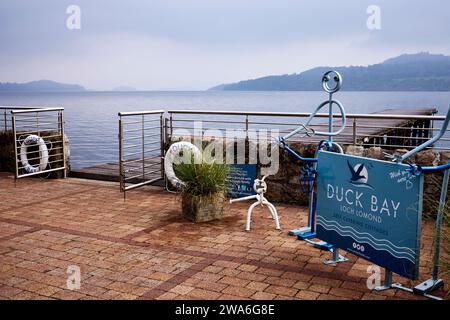 Gate and railings at the entrance to the pier on Loch Lomond at Duck Bay Hotel. Balloch, Scotland, Stock Photo