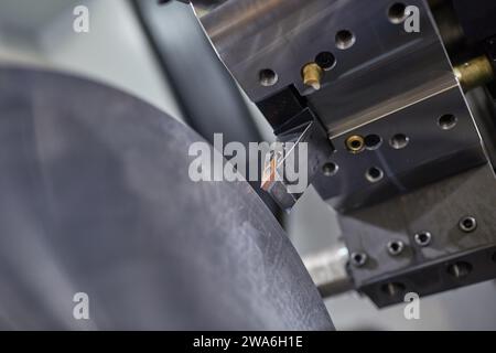 modern CNC lathe close-up, metal processing process on a lathe Stock Photo