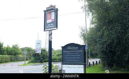 THE CROOKED HOUSE PUB, MORNING AFTER THE FIRE Stock Photo