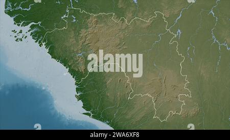 Guinea outlined on a Colored elevation map with lakes and rivers Stock ...