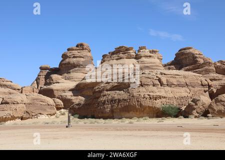 Rock formations in the desert around AlUla in Saudi Arabia Stock Photo