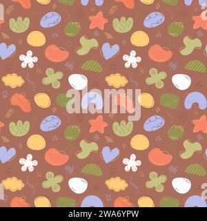 Abstract seamless pattern. Vector background with various hand drawn shapes. Trendy abstraction minimalist objects, decorative elements Stock Vector