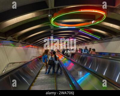 Path train escalator at the World Trade Center location downtown in Manhattan NYC Stock Photo