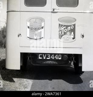 1953, historical, Colombo, Celyon (Sri Lanka) back view of Commer delivery van, showing two Cow & Gate Milk-Food products on back doors; Domo, Whole Milk Powder & Tono, a Chocolate Malt Milk Drink. Charles & Leonard Gates set up West Surrey Dairy in 1882 after the death of their grocer father and became successful with a powered milk product, English Dried Milk, which helped feed the infant children of poor families. Renamed Cow & Gate in 1929, it became a leading British diary company selling its milk related products worldwide. It merged with United Dairies in 1959 to form Unigate. Stock Photo