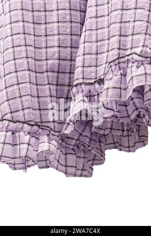 Violet dress frills isolated on a white background. Checkered dress. Stock Photo