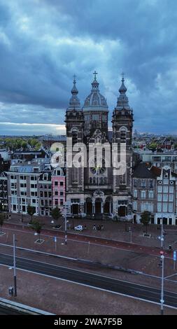 drone photo Saint-Nicolas Church, Basiliek van de Heilige Nicolaas Amsterdam Netherlands Europe Stock Photo