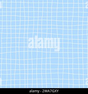 Hand drawn blue plaid pattern. Check, square doodle background. Line art freehand grid. Crossing white stripes brush stroke. Notebook Texture. Abstrac Stock Vector