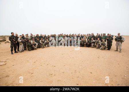 US military forces. 160712AF202-175 MOROCCO (July 12, 2016) U.S. Marines assigned to Battalion Landing Team, 1st Battalion, 6th Marine Regiment, 22nd Marine Expeditionary Unit (MEU), and Moroccan forces participate in exercise African Sea Lion July 12, 2016. 22nd MEU, deployed with the Wasp Amphibious Ready Group, is conducting naval operations in the 6th Fleet area of operations in support of U.S. national security interests in Europe and Africa. (U.S. Marine Corps photo by Lance Cpl. Koby I. Saunders/Released) Stock Photo