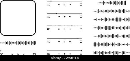 Audio mp3 player interface template and constructor elements with album cover frame, buttons, loading bar and equalizer icons. Music playback design isolated on white background. Vector illustration  Stock Vector