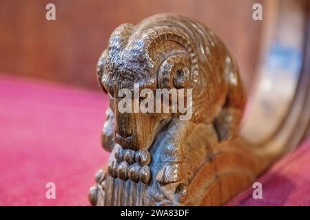 Dunblane Cathedral interior wood carvings, Dunblane, Scotland, UK Stock Photo