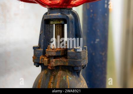 The interior of a mechanical room and a domestic potable water system with valves and connecting pipes. Stock Photo