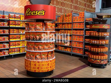 Hershey. Pennsylvania - November 17, 2022: Hershey Reese's Peanut Butter product display at Hershey's Chocolate World Stock Photo