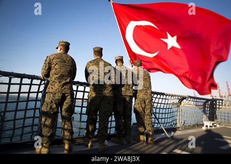 US military forces. 170719QX735-067 ODESSA, Ukraine (July 18, 2017) - U.S. Marines with 3rd Battalion, 23rd Marine Regiment, are embarked aboard the Turkish ship TCG Karamurselbey (NL-124), July 18, in Odessa, Ukraine, during exercise Sea Breeze 2017.  Sea Breeze is a U.S. and Ukraine co-hosted multinational maritime exercise held in the Black Sea and is designed to enhance interoperability of participating nations and strengthen maritime security within the region.  (U.S. Marine Corps photo by Staff Sgt. Marcin Platek/Released) Stock Photo