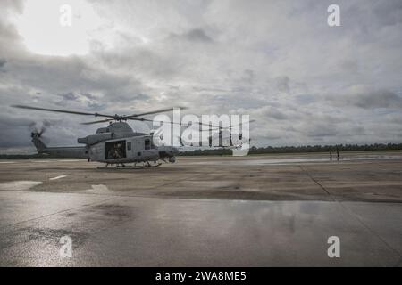 US military forces. 170828BH832-187 BELLE CHASSE, La. (Aug. 28, 2017) UH-1Y Venom helicopters assigned to Detachment A, Marine Light Attack Helicopter Squadron 773, Marine Aircraft Group 49, 4th Marine Aircraft Wing, Marine Forces Reserve, takes off in support of rescue missions in wake of Hurricane Harvey. (U.S. Marine Corps photo by Lance Cpl. Niles Lee/Released) Stock Photo