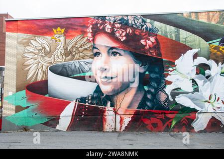 St-Jean Baptiste Day mural in Montreal, Quebec, Canada Stock Photo